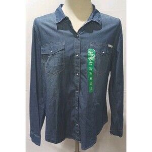 Women's Calvin Klein Jeans Brady Mid Long Sleeve Shirt Blue XL Blouse NWT